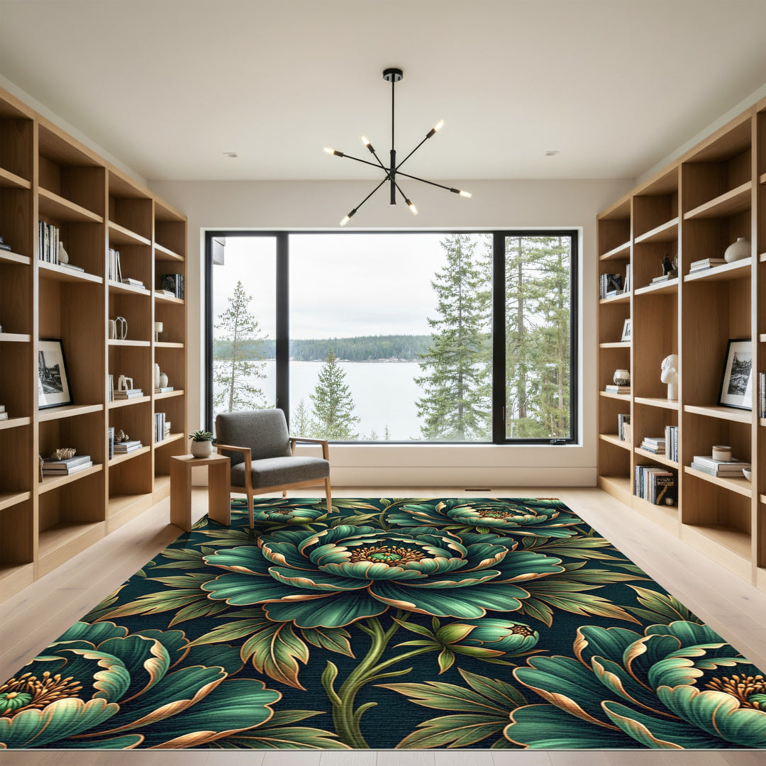 Emerald Green Luxury Peony Rug