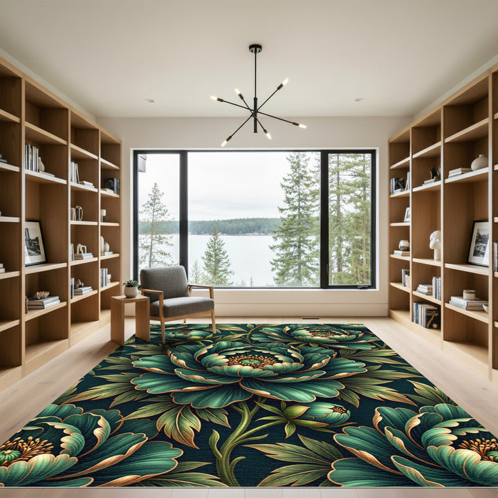 Emerald Green Luxury Peony Rug
