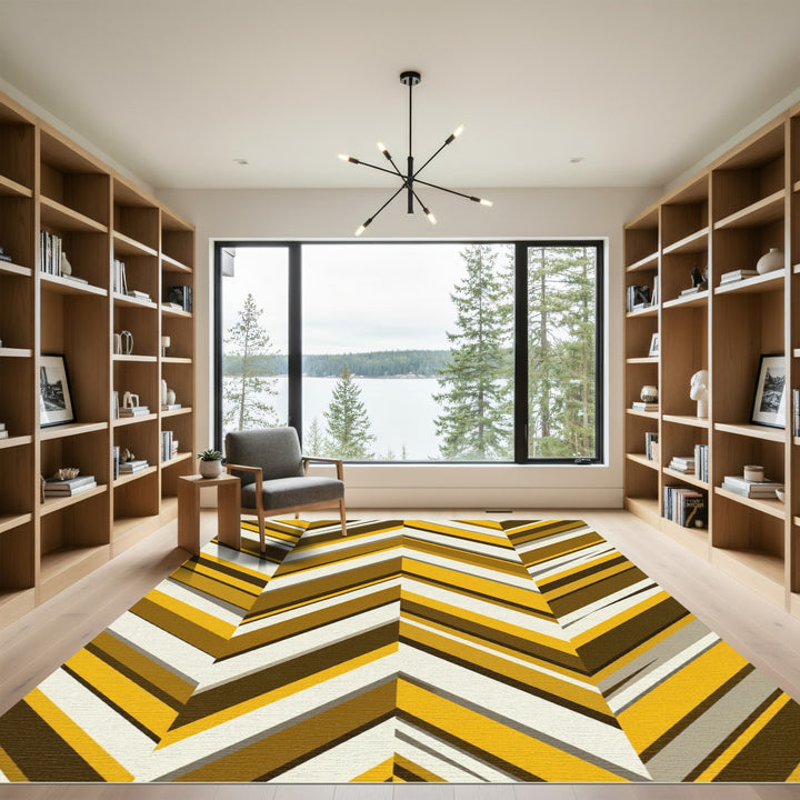 Retro Yellow Brown Chevron Rug
