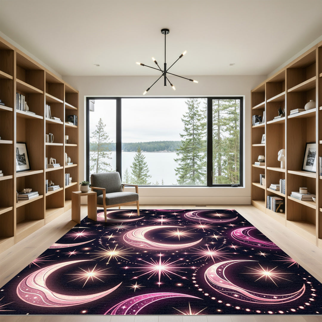 Iridescent Pink Celestial Crescent Moons Rug