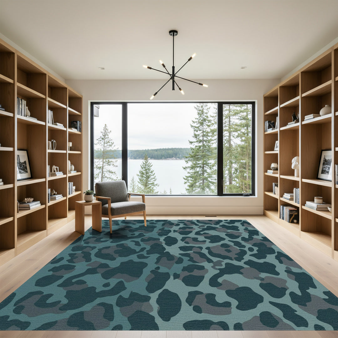 Teal Leopard Print Gradient Rug