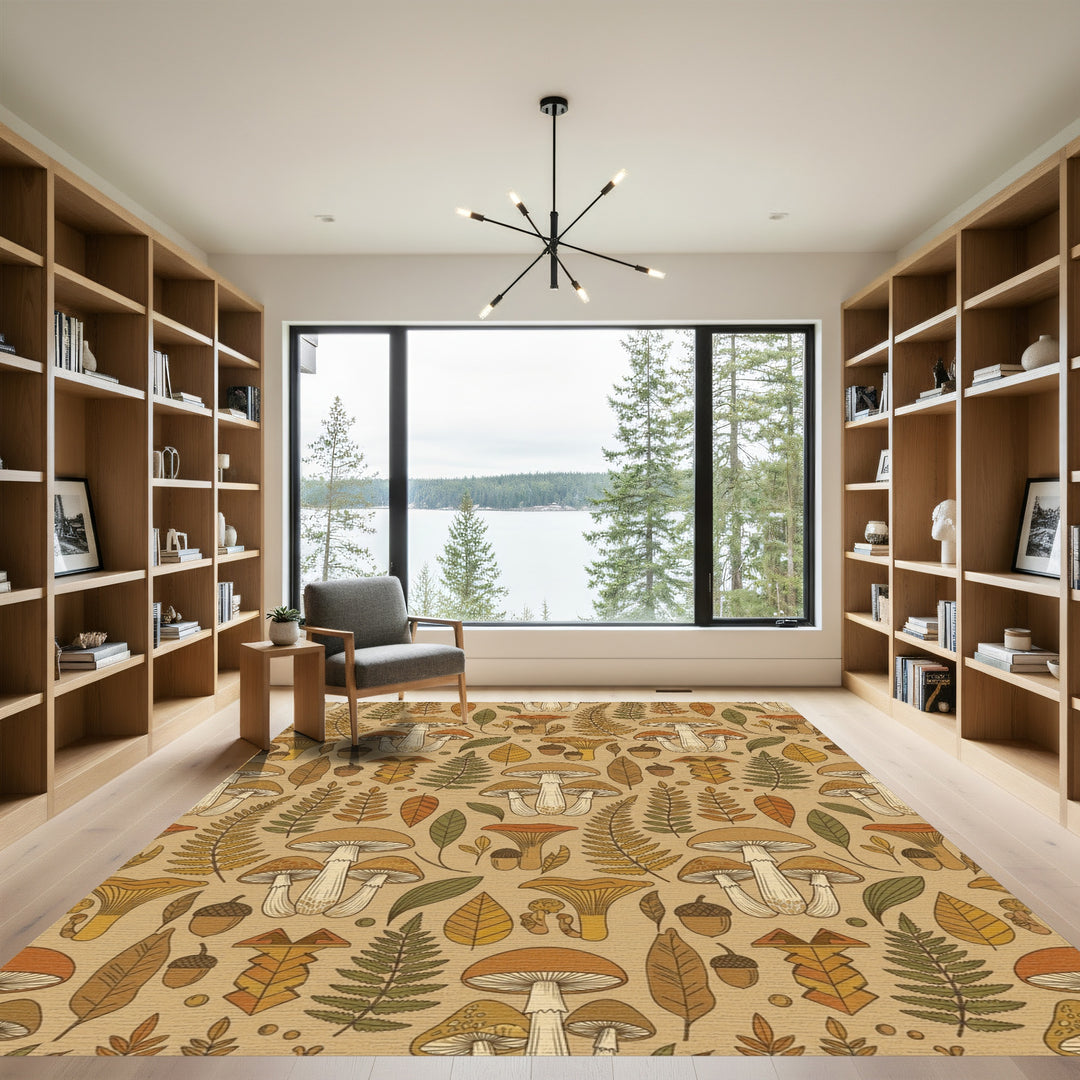 Earthy Autumn Mushroom Fern Acorn Rug