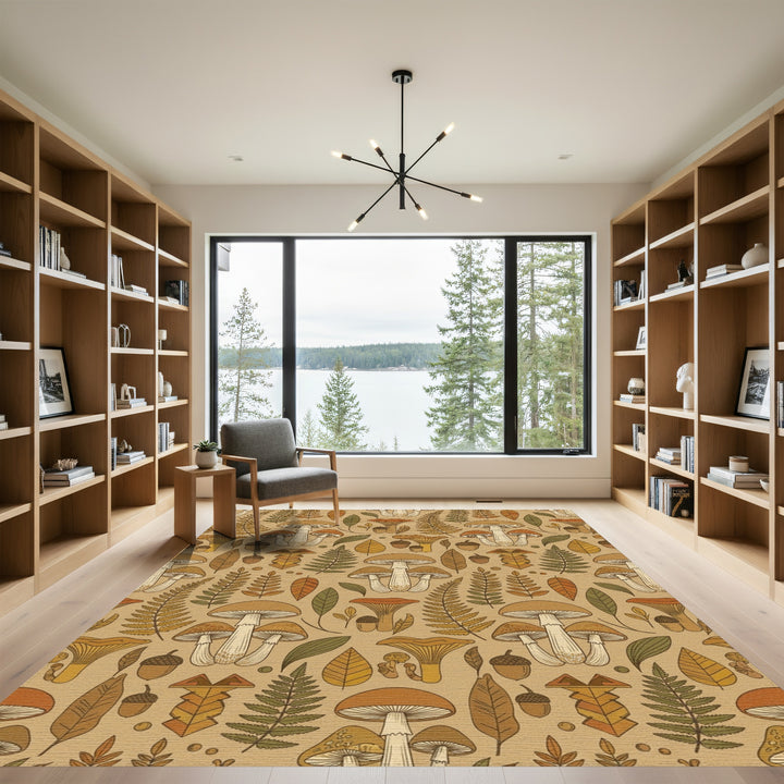 Earthy Autumn Mushroom Fern Acorn Rug