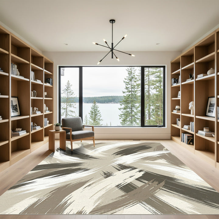 Abstract Brushstroke Neutral Swirl Rug