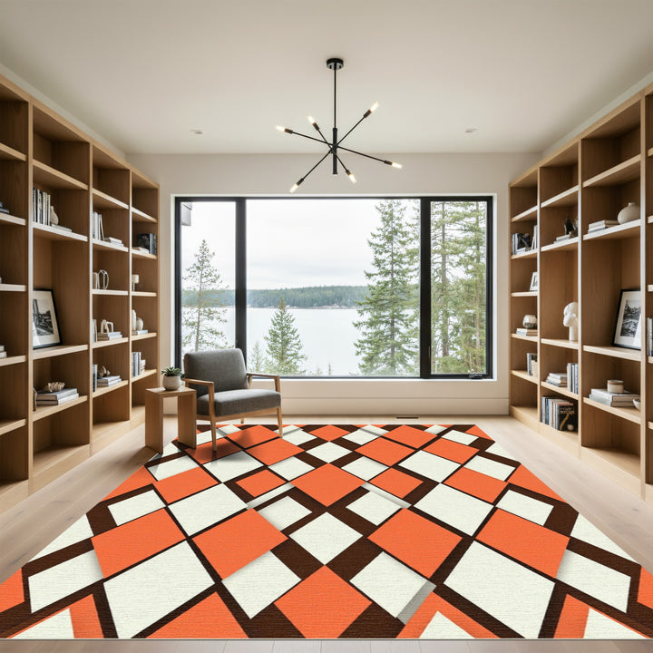 Orange White Diamond Tessellation Rug