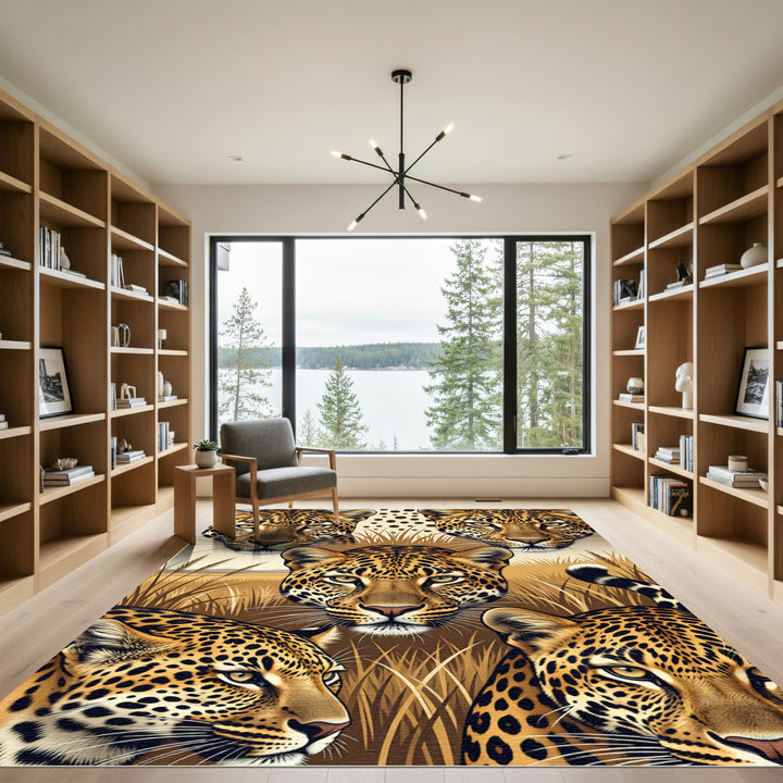 Leopard Faces Savannah Tall Grass Rug