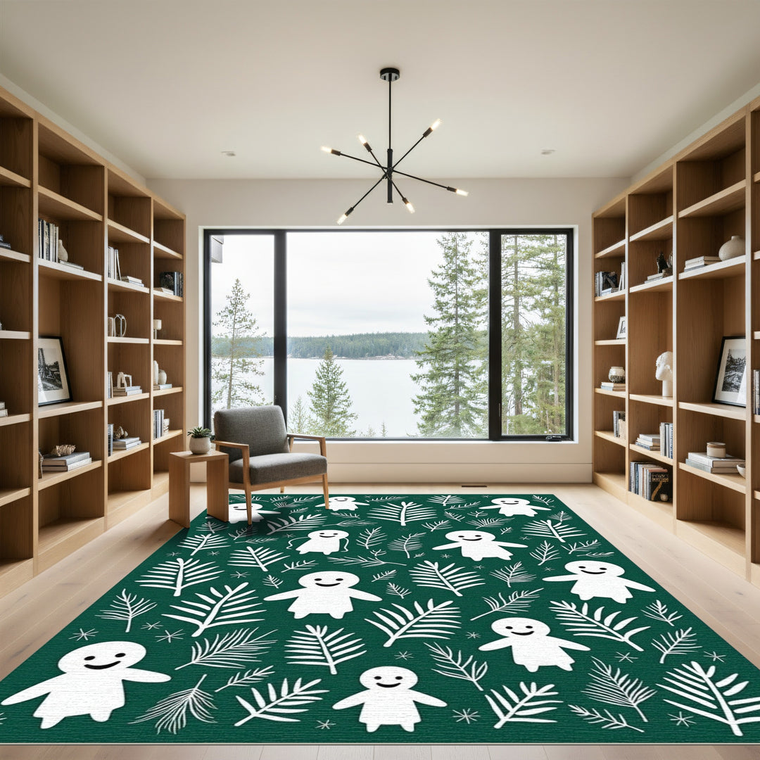 Green White Figurine Floral Evergreen Rug