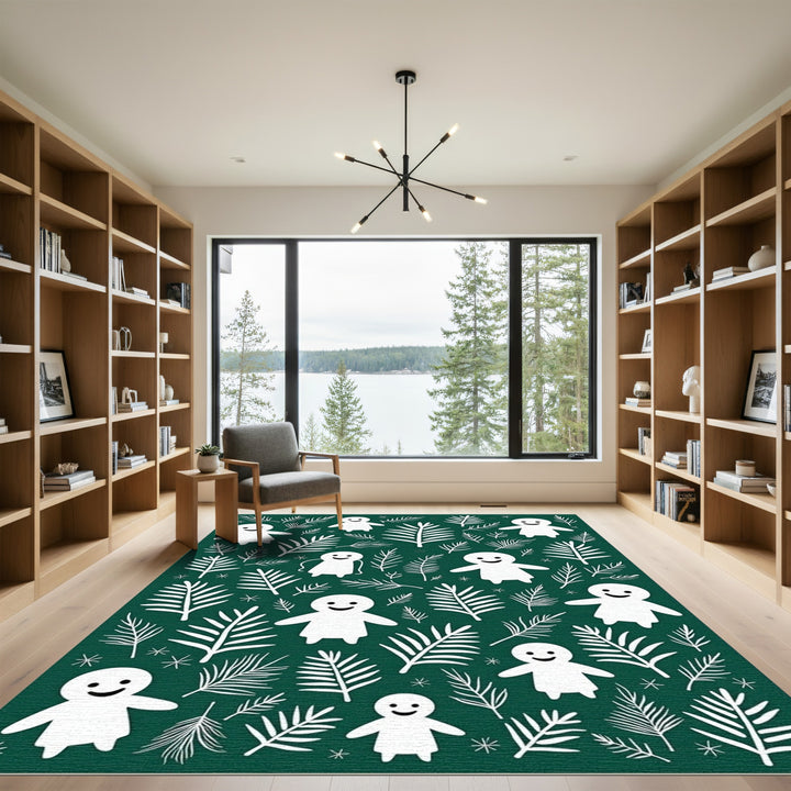 Green White Figurine Floral Evergreen Rug