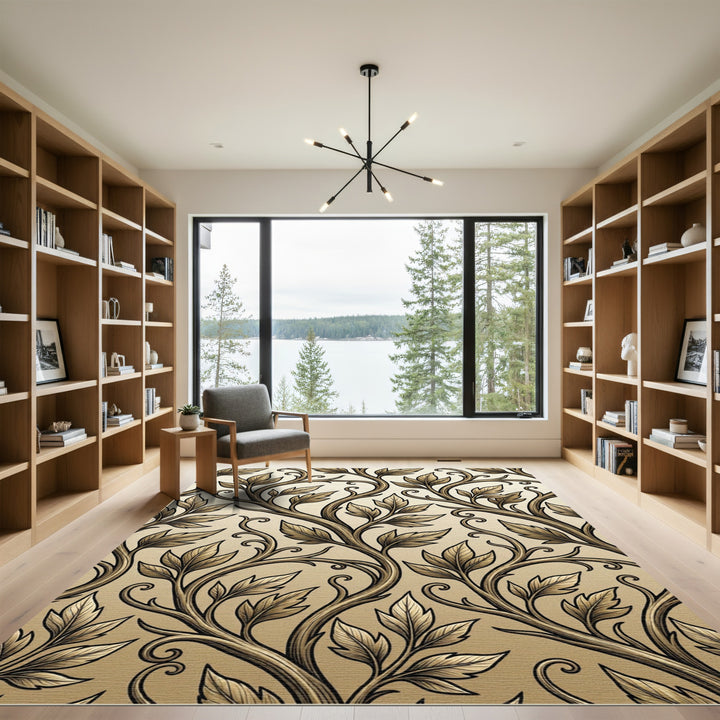 Antique Gold Leaf Branch Vines Rug