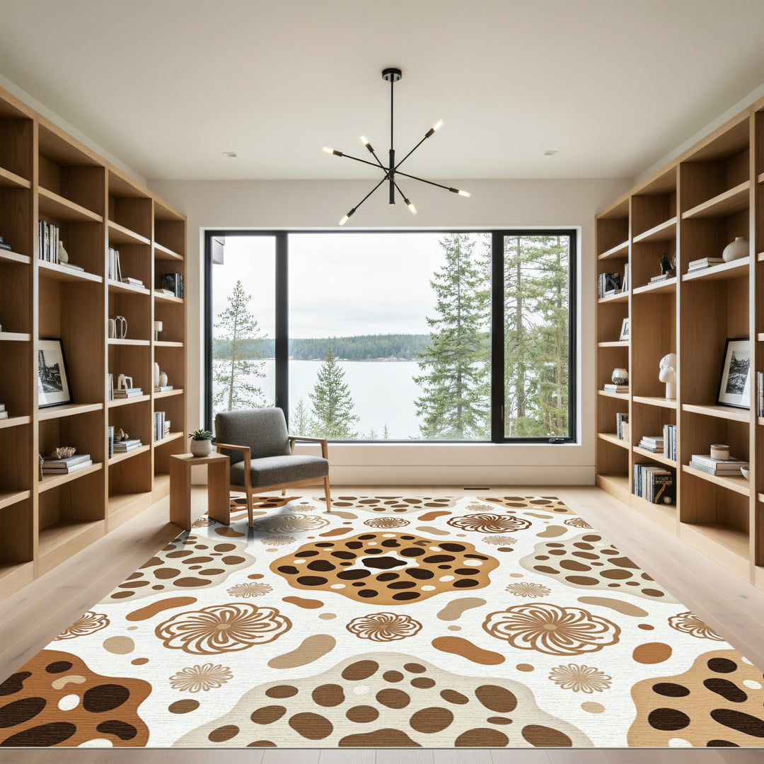 Brown Cream Polka Dot Floral Rug