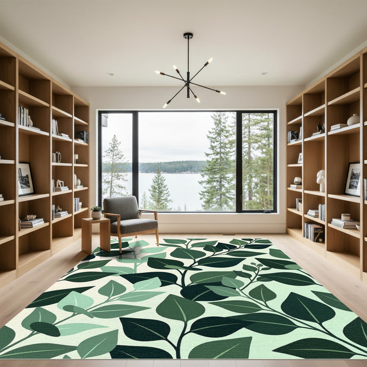 Deep Green Branch Leaf Composition Rug