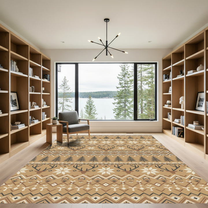 Rustic Deer and Trees Nordic Knit Rug