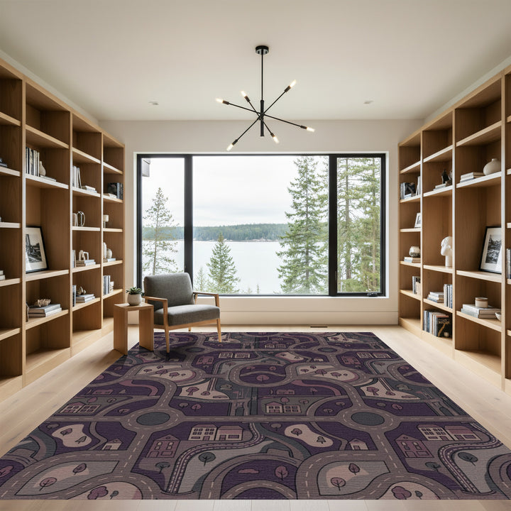 Curving Roads Town Houses Woodland Circles Rug
