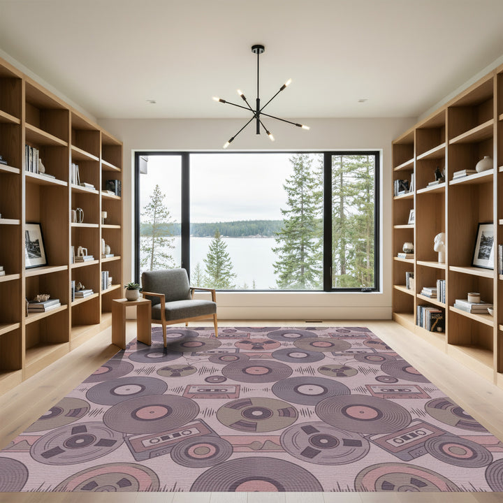 Retro Vinyl Cassette Audio Waves Rug