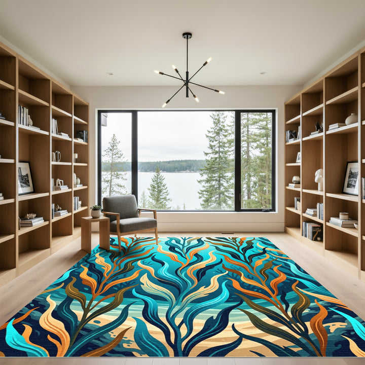 Underwater Kelp Strands Ocean Blues Rug