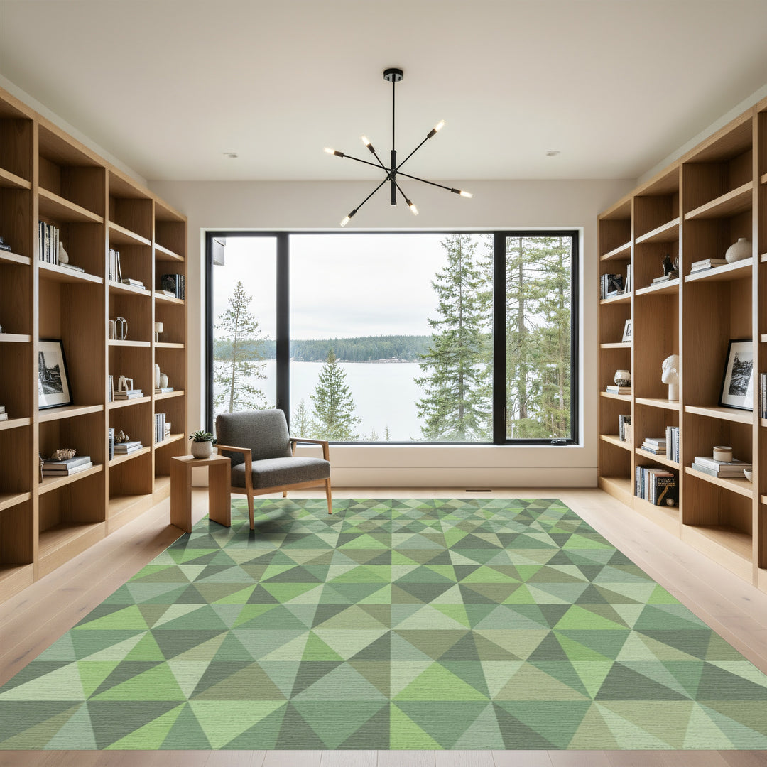 Earthy Green Geometric Triangle Harmony Rug