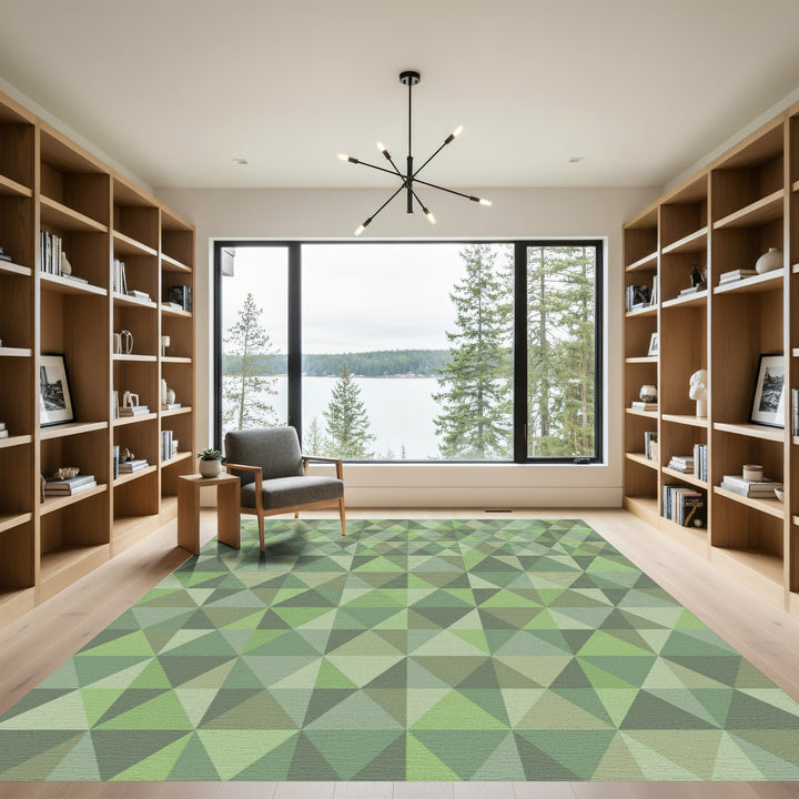 Earthy Green Geometric Triangle Harmony Rug