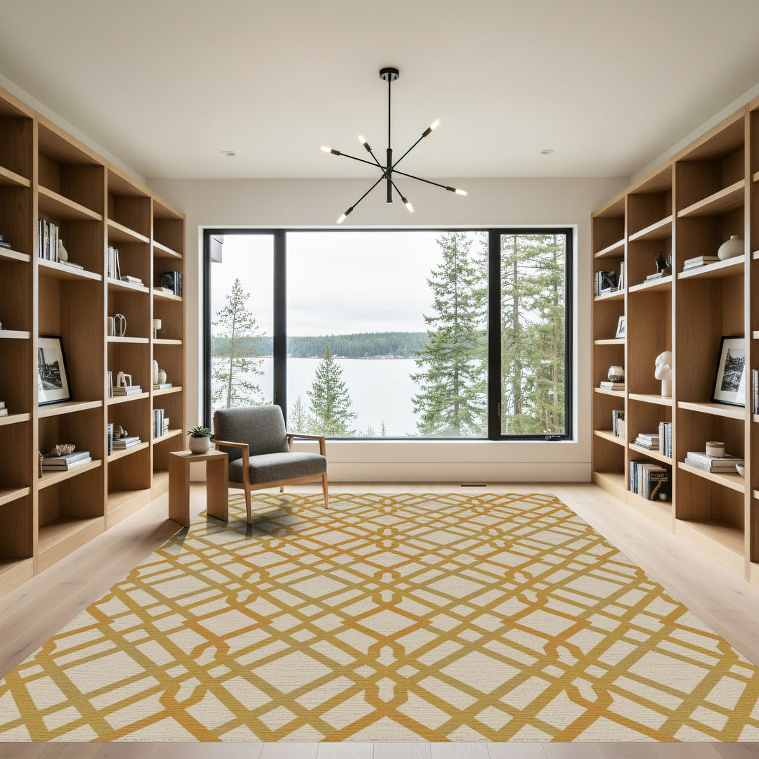 Golden Lattice Geometric Tan Rug