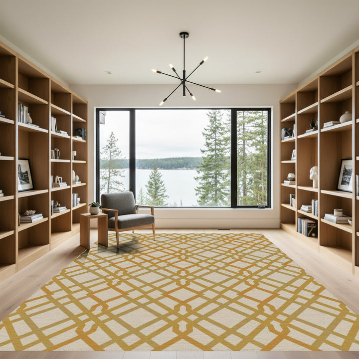 Golden Lattice Geometric Tan Rug