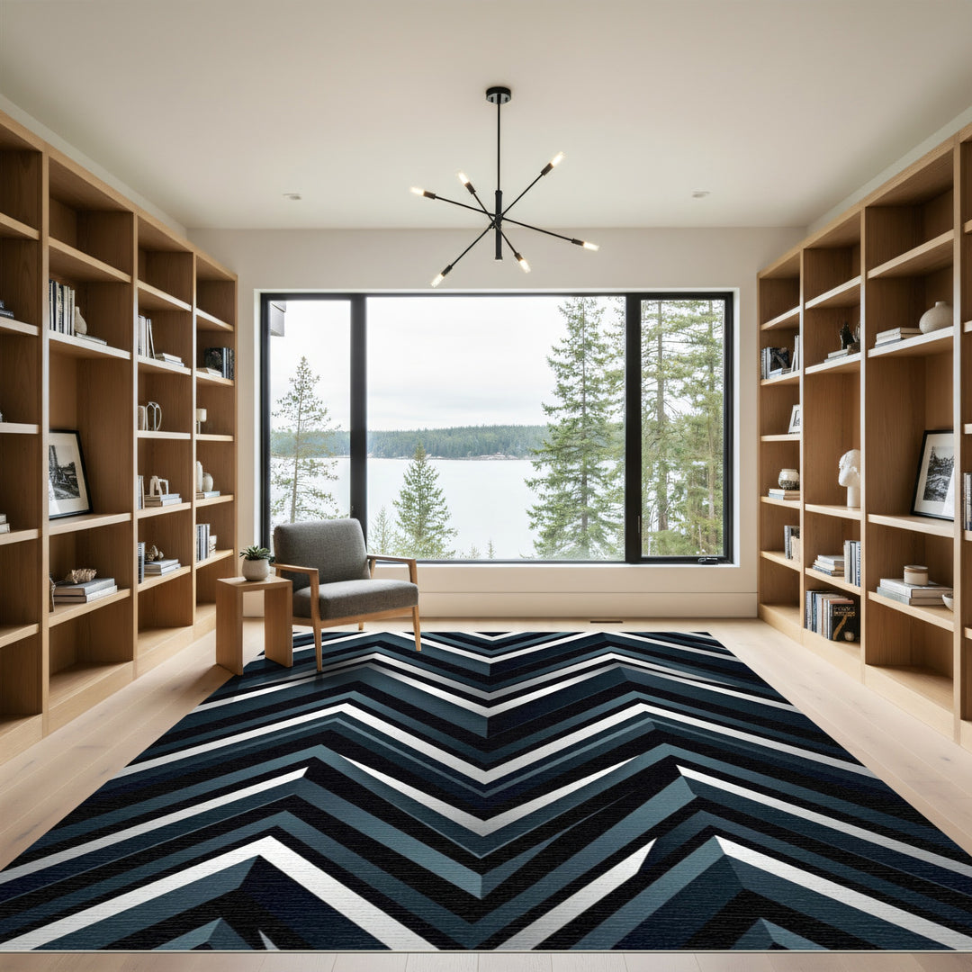 Modern Chevron Geometric Slate Rug