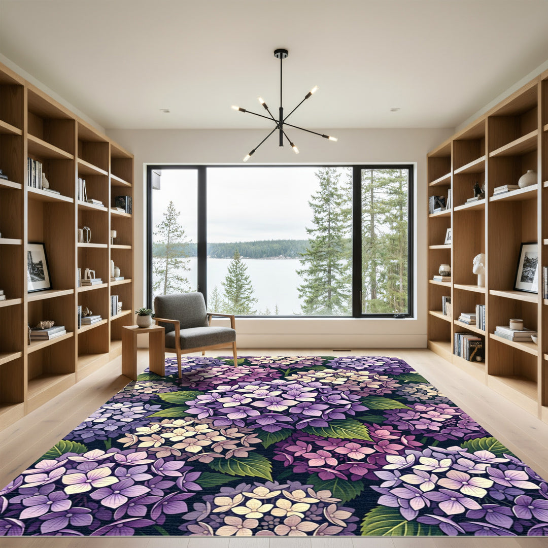 Vibrant Purple Hydrangea Floral Arrangement Rug