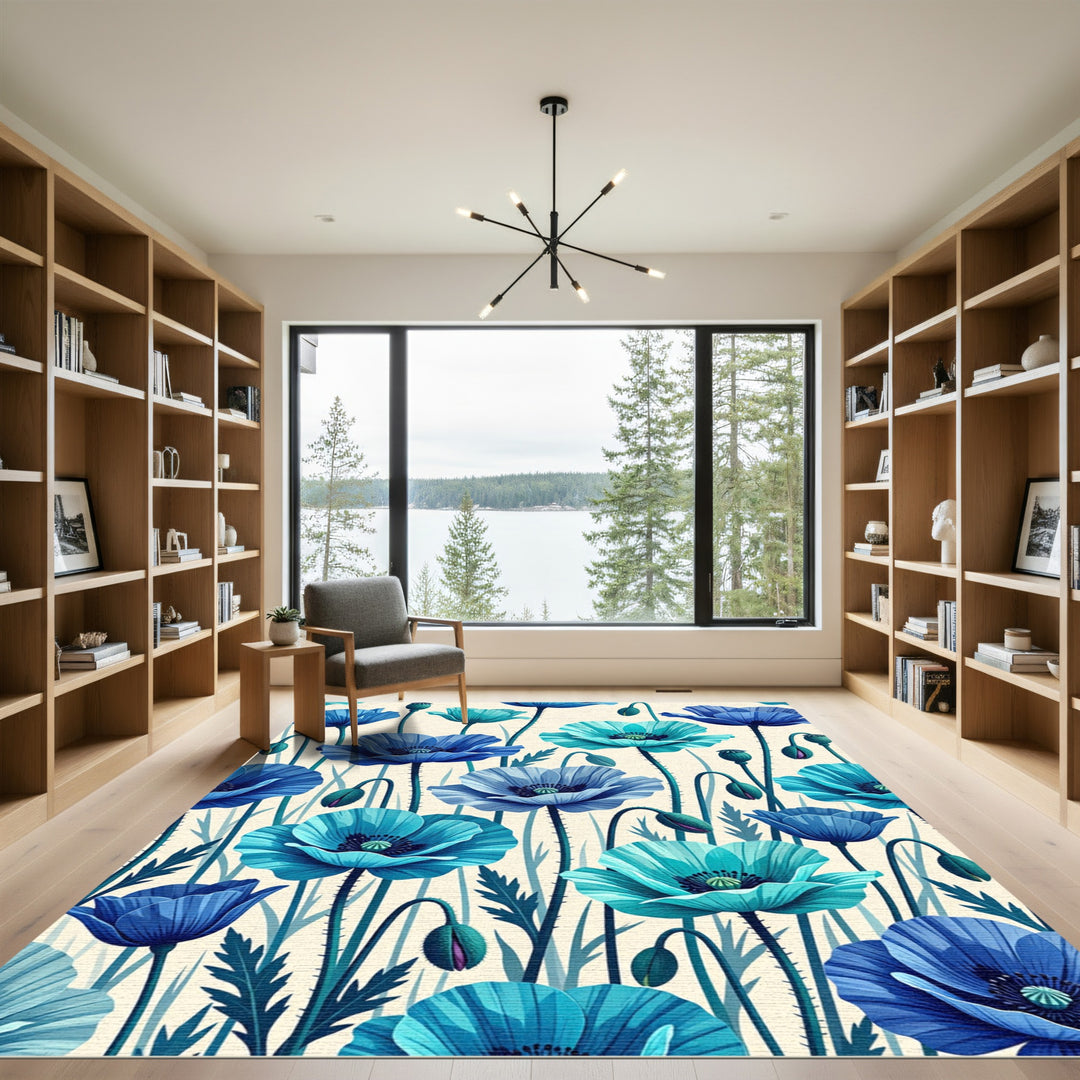 Ocean Blues Poppy Floral Runner Rug