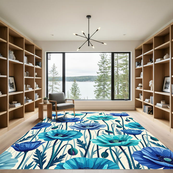 Ocean Blues Poppy Floral Runner Rug