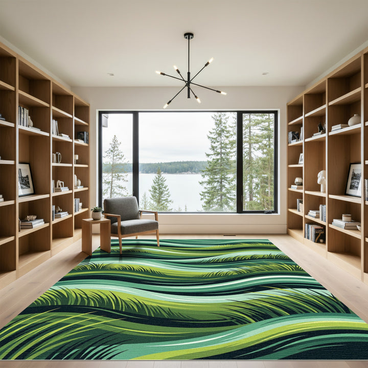 Emerald Green Wavy Grass Landscape Rug