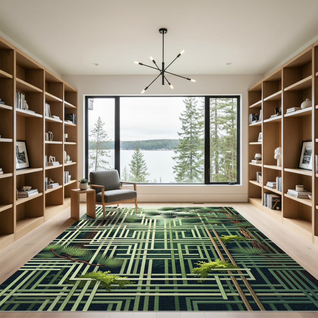 Green Geometric Forest Intertwined Accents Rug