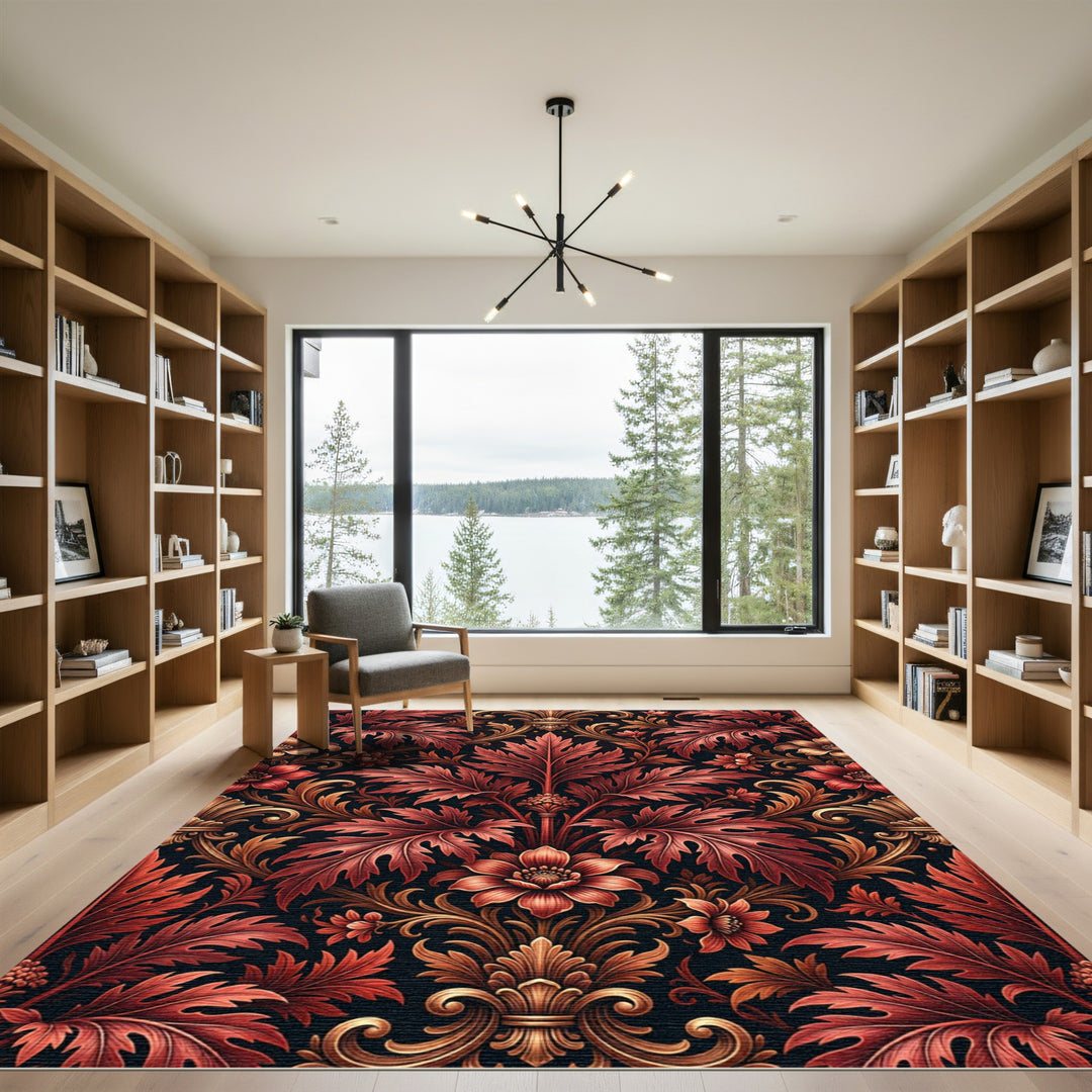 Rich Red Floral Ornamental Rug