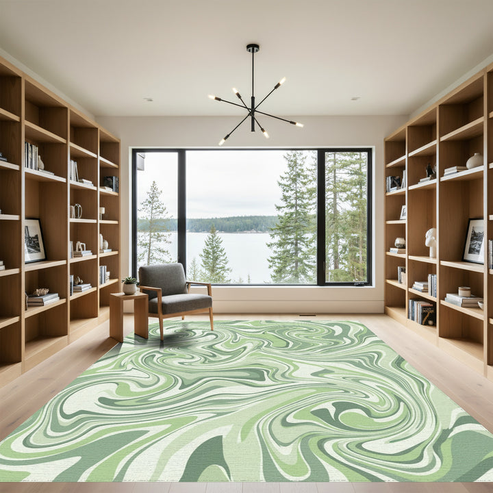 Verdant Swirl Marble Effect Rug