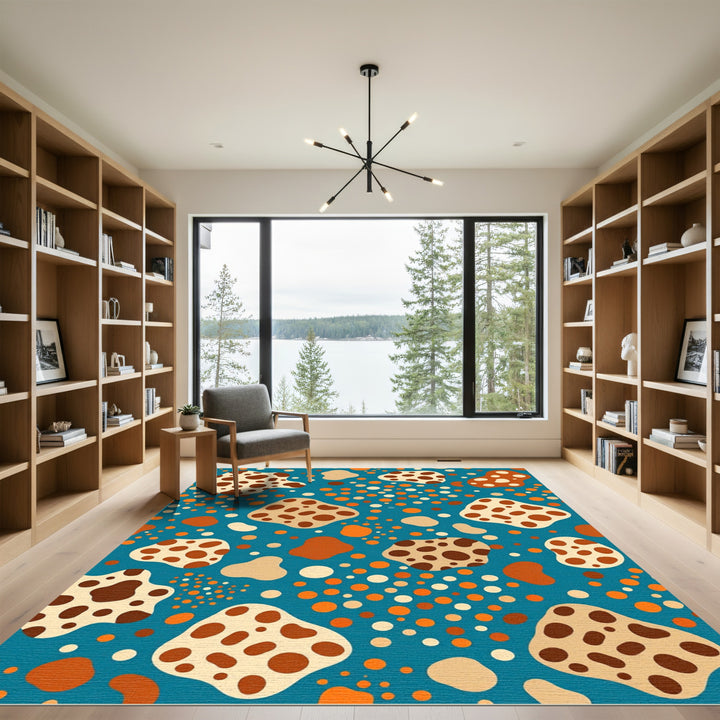 Retro Speckled Blob Aqua Area Rug