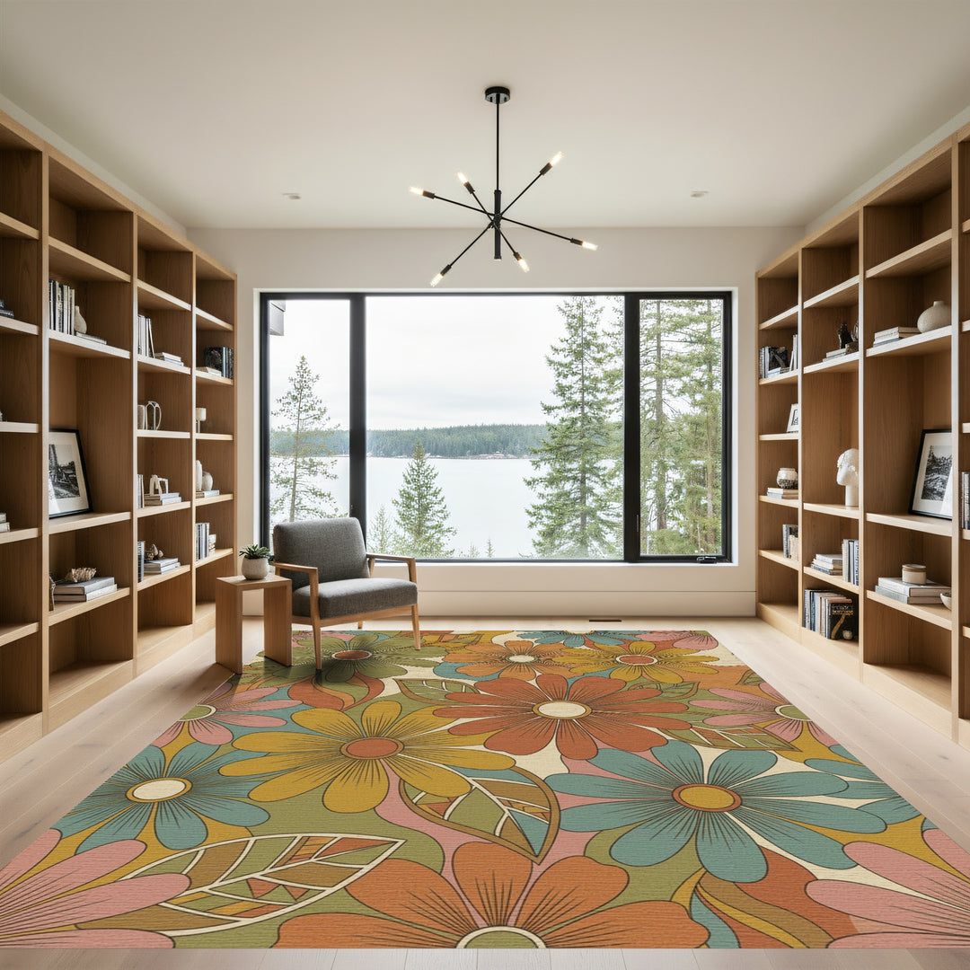 Retro Floral Garden Medallion Rug