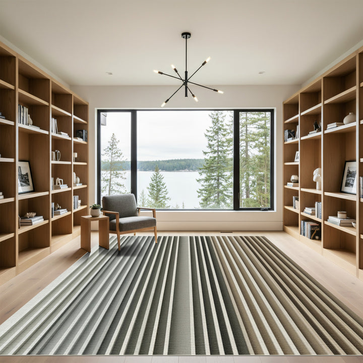 Vertical Stripe Contemporary Beige Grey Rug