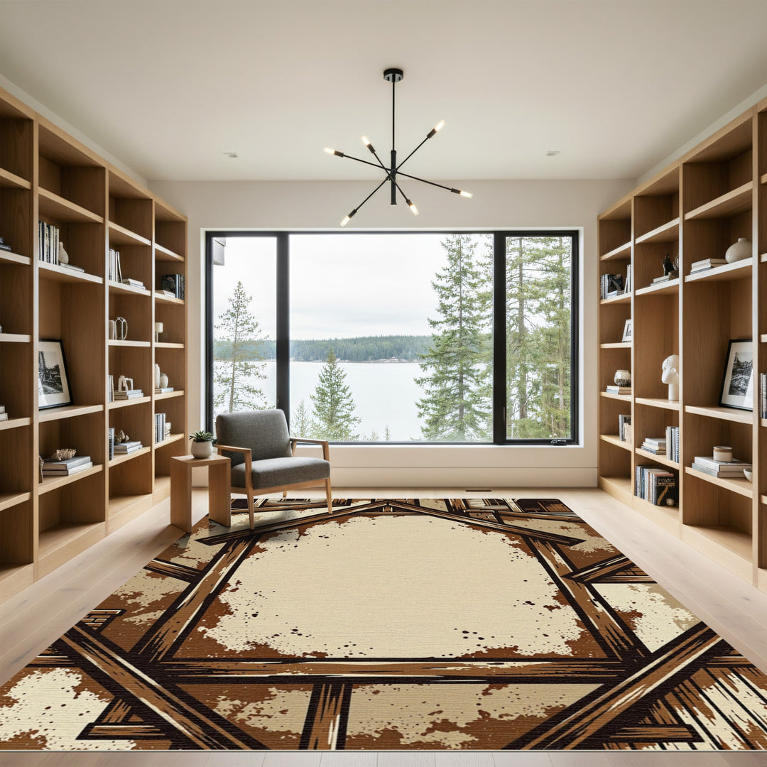 Rustic Wooden Barn House Frame Rug
