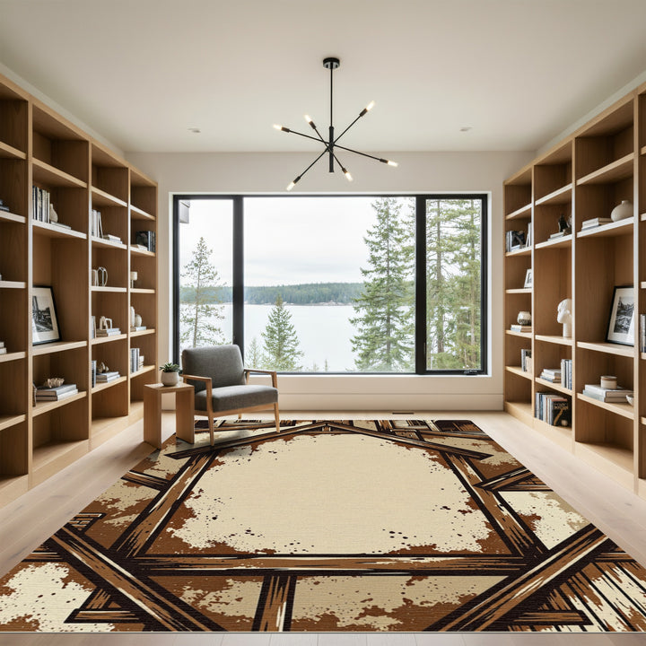 Rustic Wooden Barn House Frame Rug