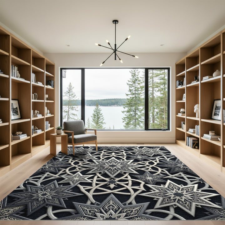 Lustrous Gray Star Intertwined Rug