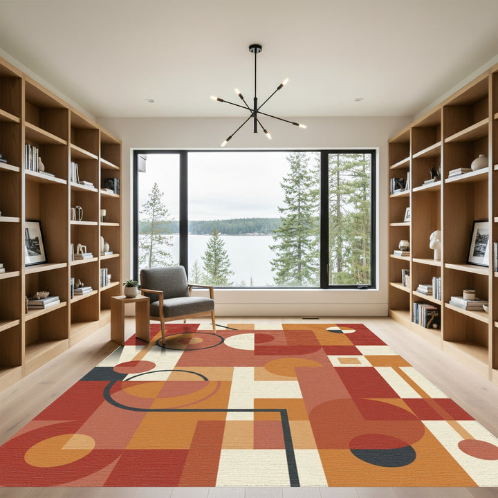 Earthy Terracotta Geometric Abstract Rug