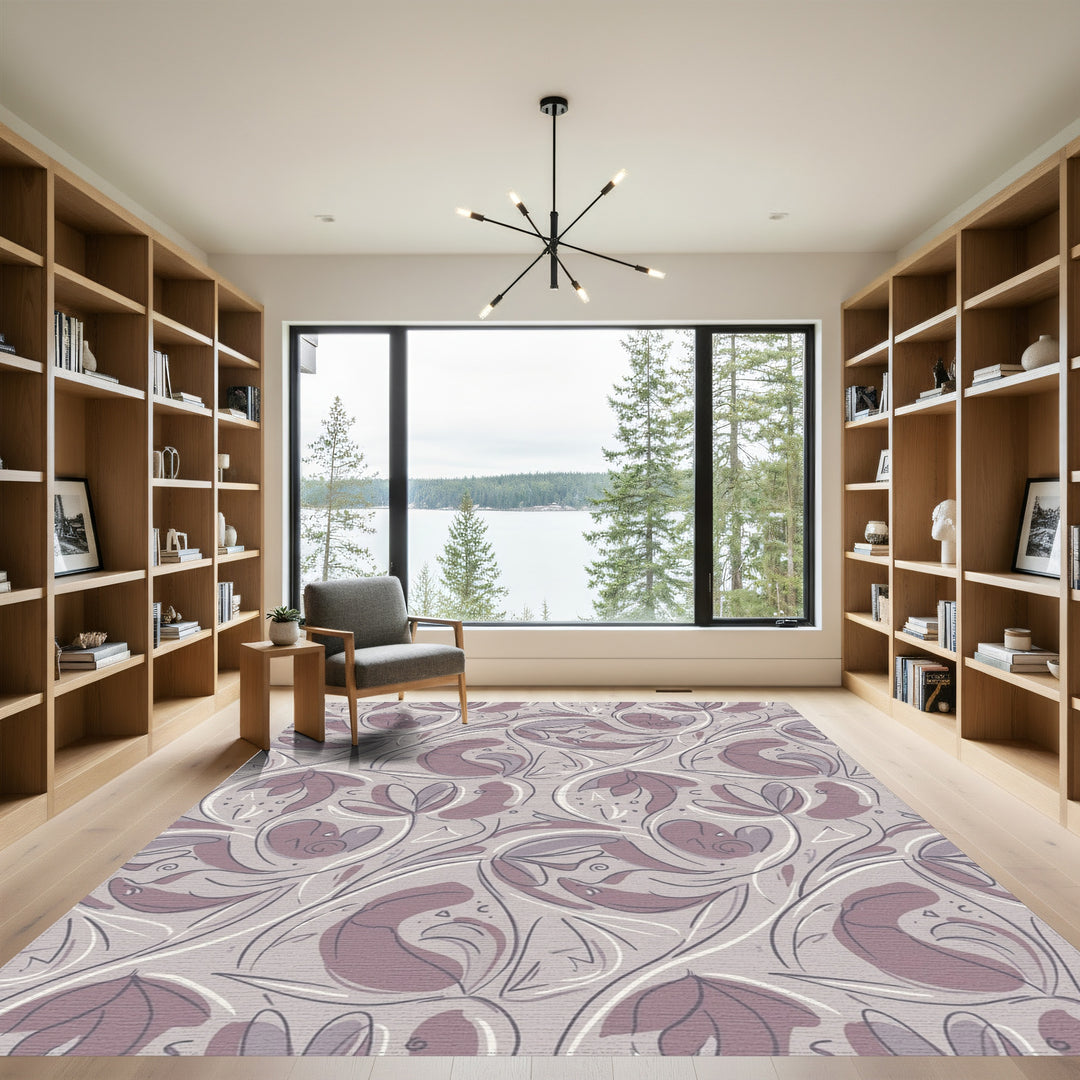 Muted Mauve Floral Scroll Work Rug