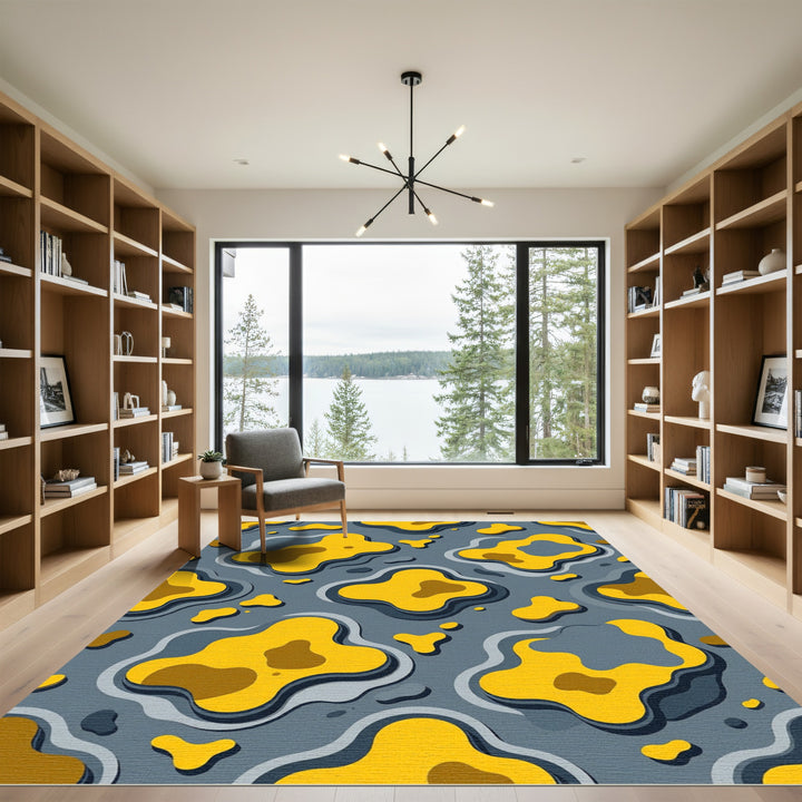 Abstract Yellow Organic Blob Wave Rug