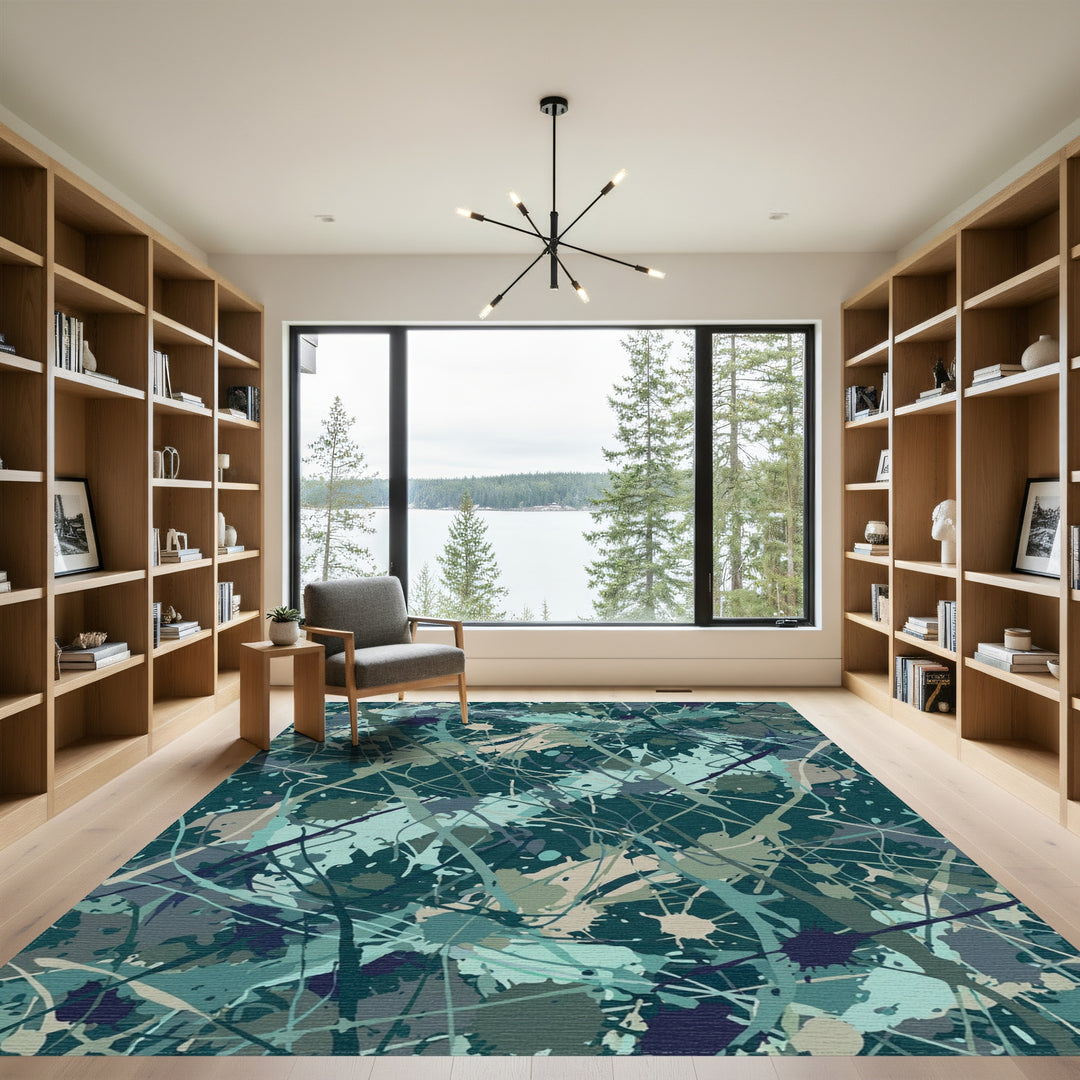 Splash Paint Abstract Teal and Tan Canvas Rug