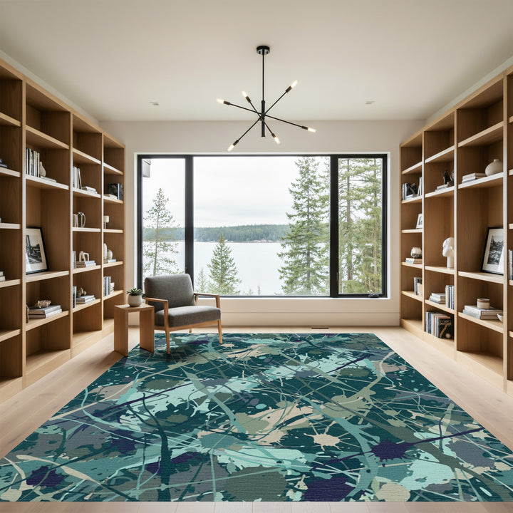 Splash Paint Abstract Teal and Tan Canvas Rug