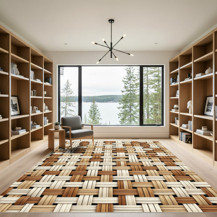 Neutral Woven Texture Grid Rug