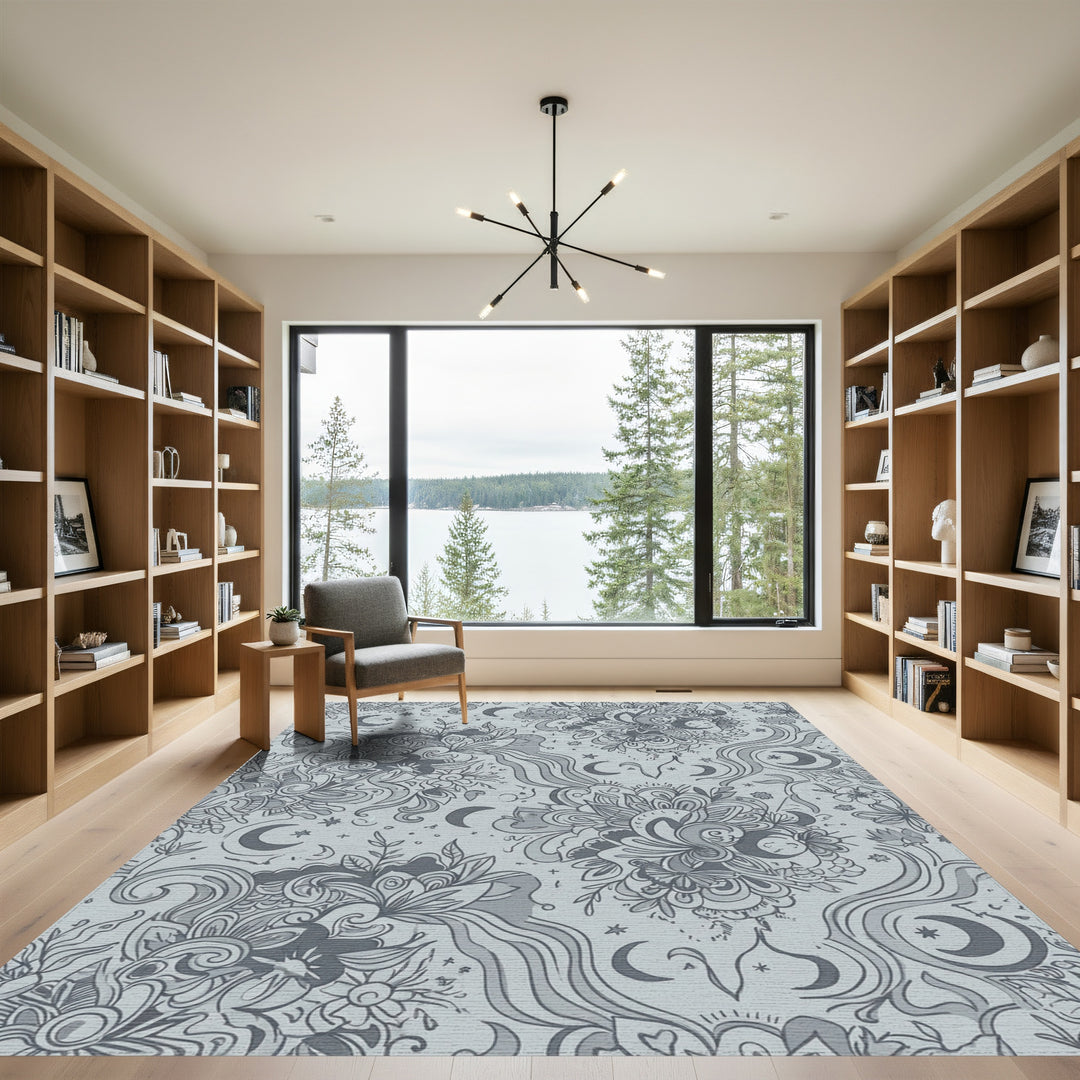 Celestial Moon Floral Swirl Rug