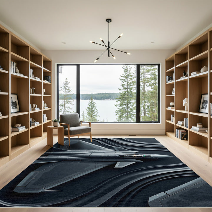Sleek Gray Jet Abstract Waves Rug