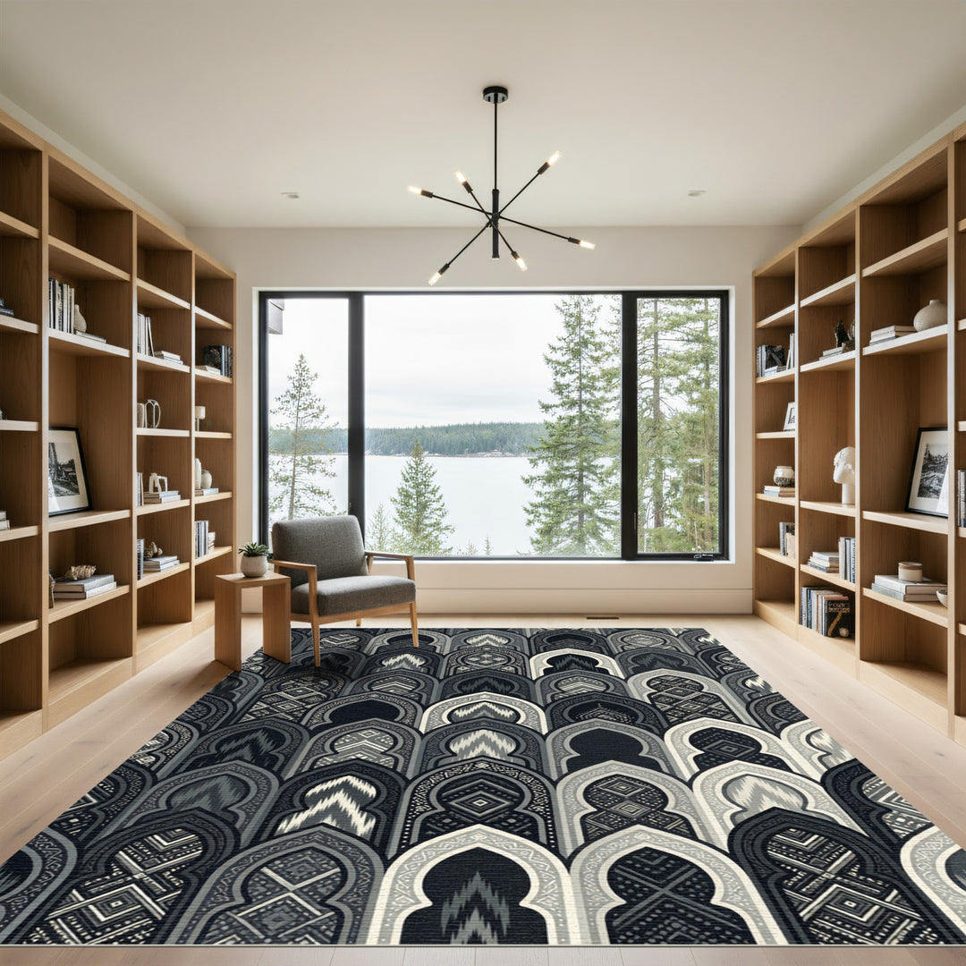 Monochrome Islamic Arch Window Rug