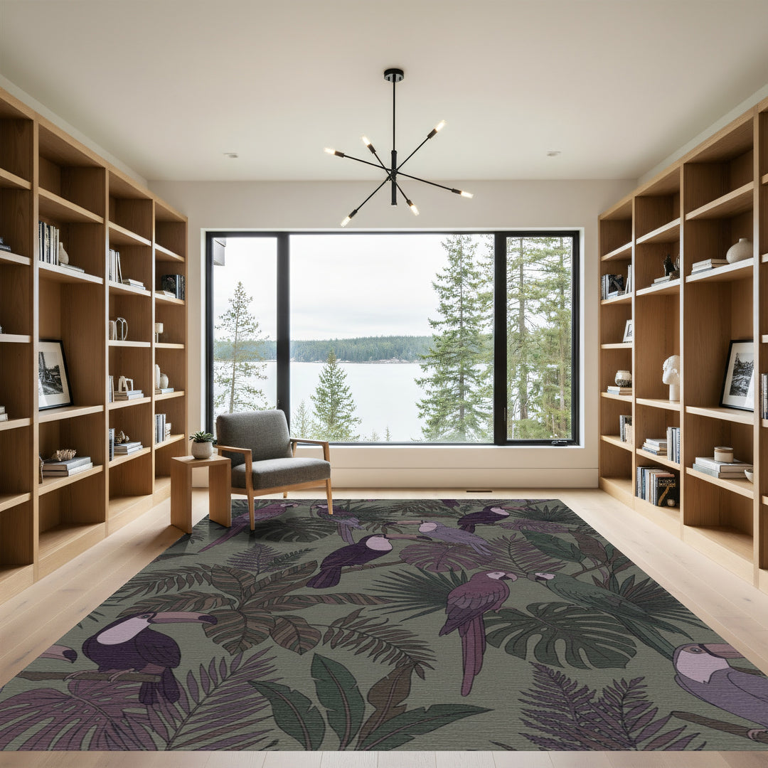 Vibrant Tropical Toucan Parrot Jungle Rug
