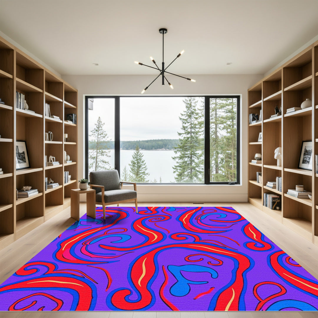 Vibrant Red Blue Swirls Rug