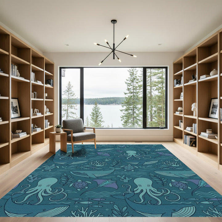 Deep Blue Ocean Marine Life Collection Rug