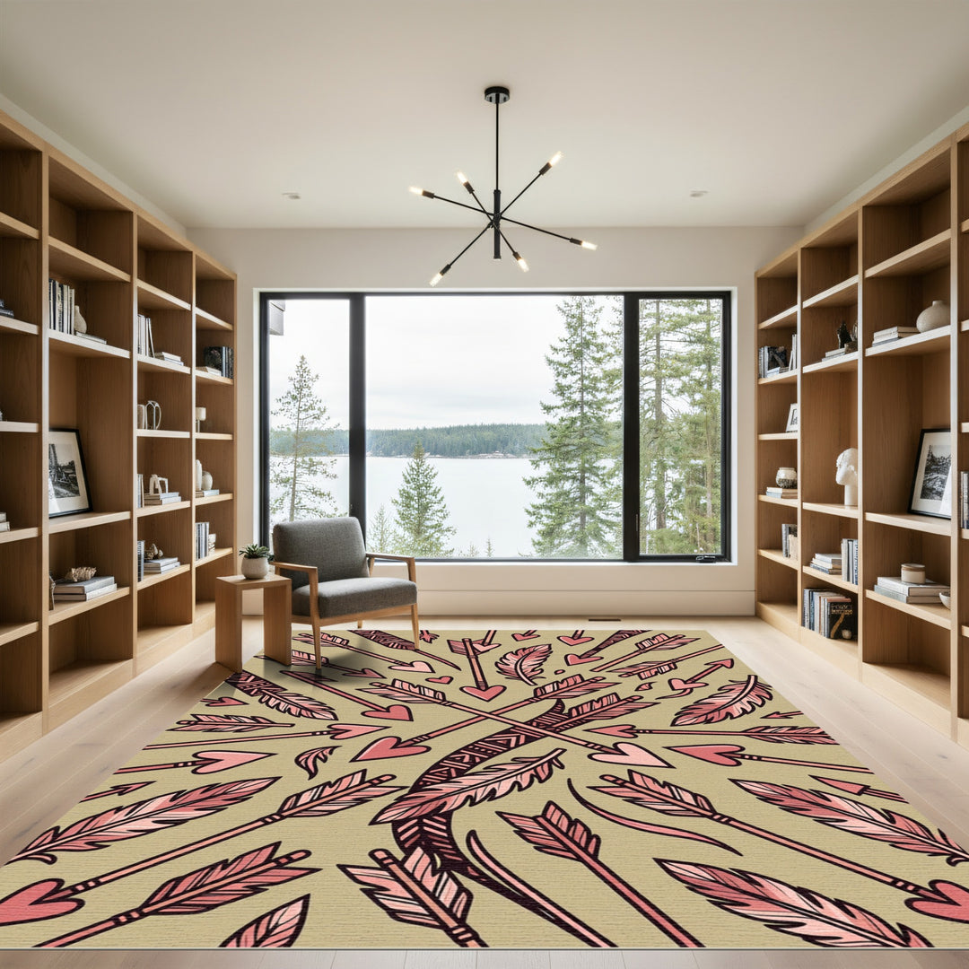 Tribal Arrows And Feathers Pink Rug